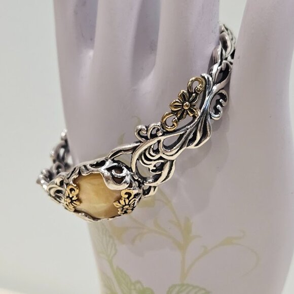 CAROLYN POLLACK Relios Sterling Silver 925 & Brass Ornate Tigers Eye Bracelet - Picture 12 of 16